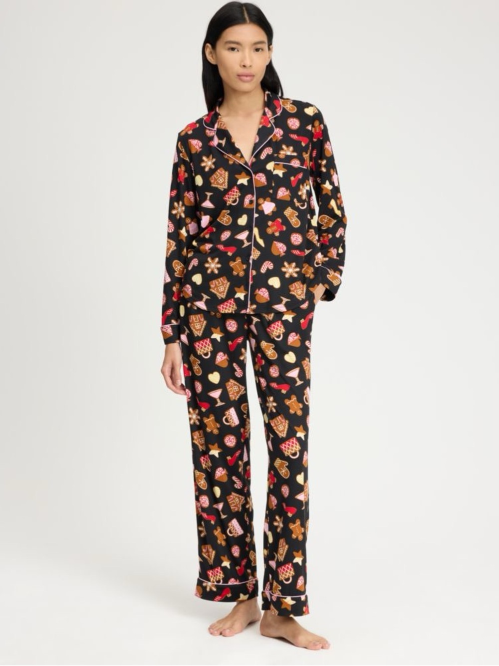 Kate Spade Cozy Jersey Holiday Gingerbread Man Pajama PJ Set - 2pc Long Sleeve